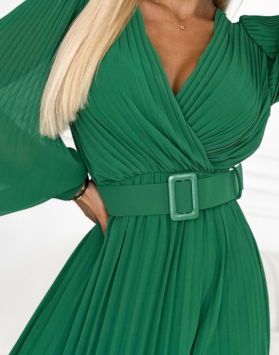 Дамска плисирана рокля в зелен цвят KLARA 414-3, Numoco, Дълги рокли - Complex.bg