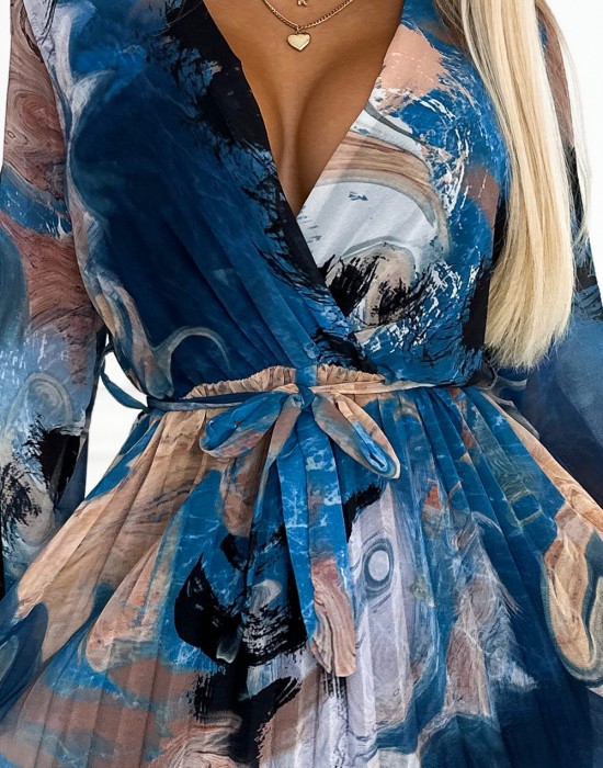 Ефирна рокля с плисета в син цвят 415-1, Numoco, Къси рокли - Complex.bg