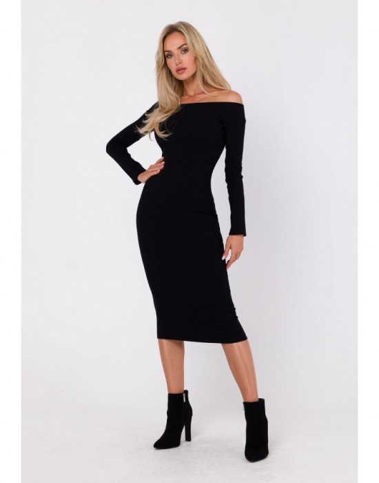 Рипсена рокля в черен цвят M757, MOE, Миди рокли - Complex.bg