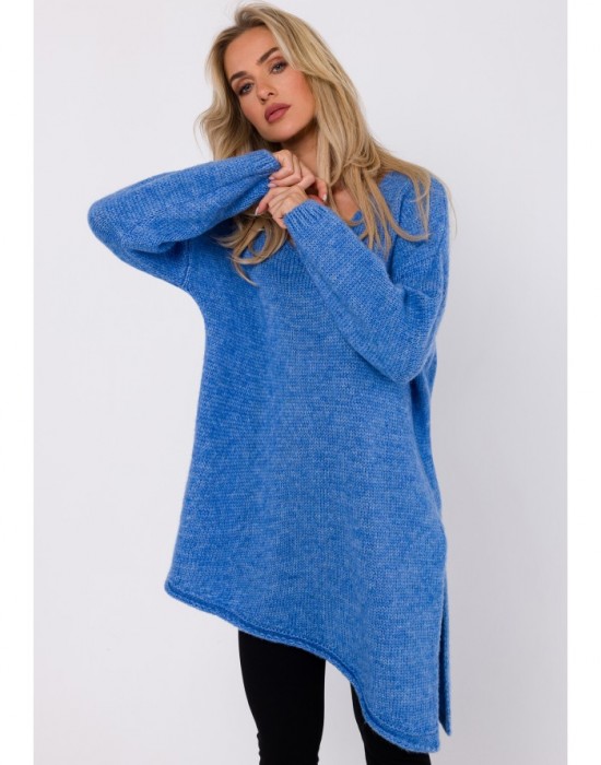 Асиметричен пуловер в син цвят M769, MOE, Пуловери - Complex.bg