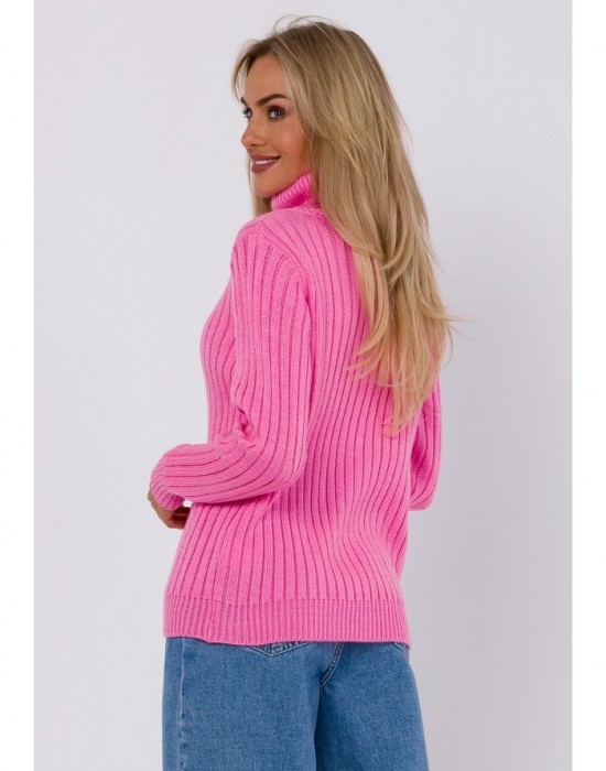 Пуловер с поло яка в розов цвят M771, MOE, Пуловери - Complex.bg