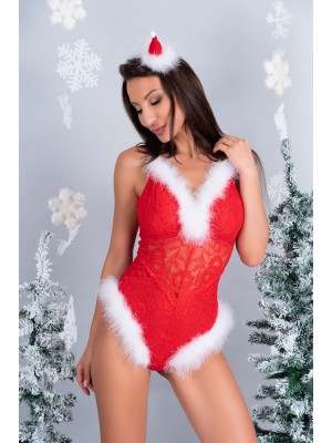Секси коледно боди с пух Naughty Santa