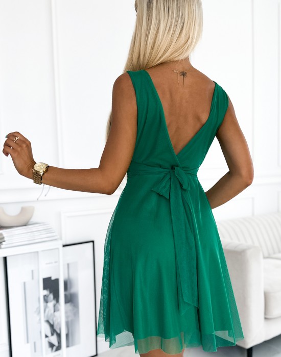 Елегантна къса рокля в зелен цвят 474-1, numoco basic, Къси рокли - Complex.bg
