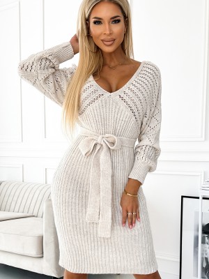 Плетена рокля в бежов цвят 507-1