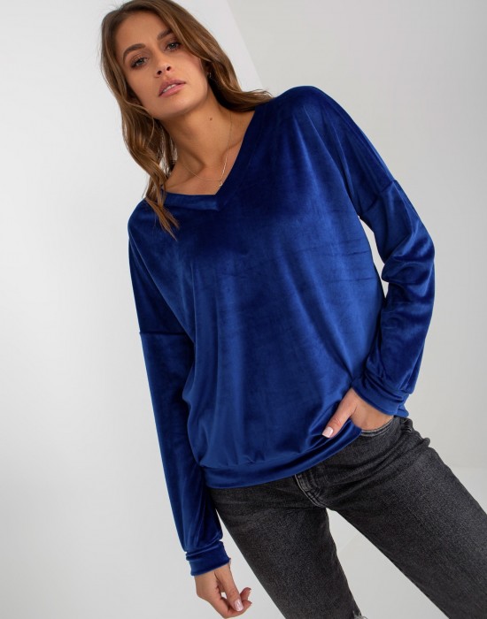 Плюшена дамска блуза в син цвят 8441.07P,  Блузи / Топове - Complex.bg