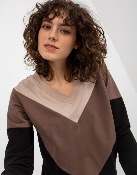 Дамска блуза в бежов и черен цвят 8452.40P,  Блузи / Топове - Complex.bg