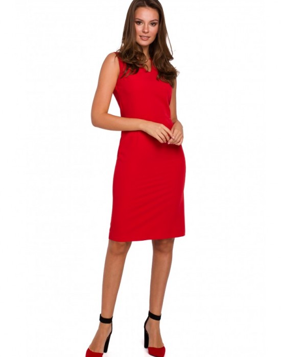 K004 Pencil dress with a v-neck - red