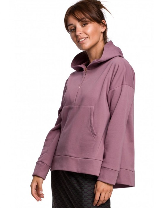 B166 kangaroo pocket hooded pullover top - heather