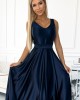 Дълга сатенена рокля в тъмносин цвят 508-1