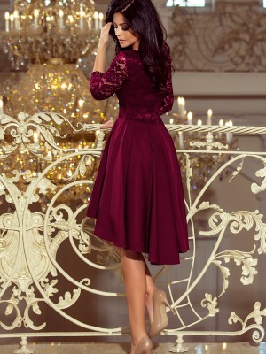 Елегантна асиметрична рокля в цвят бордо 210-13