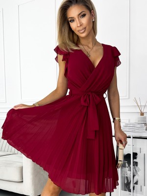 Нежна рокля от шифон в цвят бордо 374-2