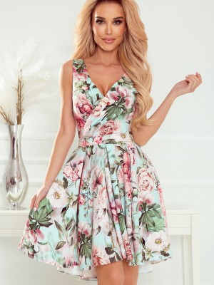 Официална рокля без ръкав с флорален принт 478-1