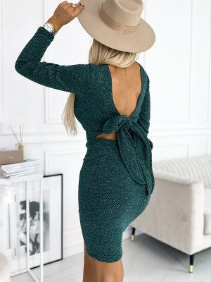 Секси рокля с панделка в зелен цвят 518-1