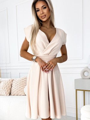 Разкроена миди рокля в бежов цвят 348-7