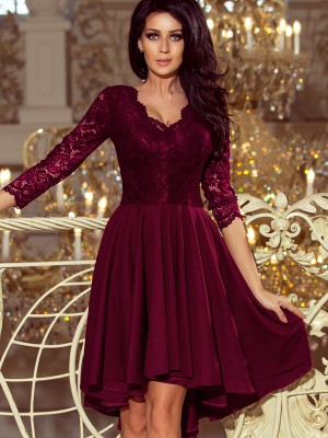 Елегантна асиметрична рокля в цвят бордо 210-13