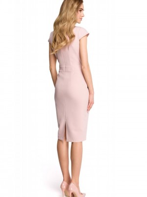 Елегантна миди рокля в цвят пудра S108