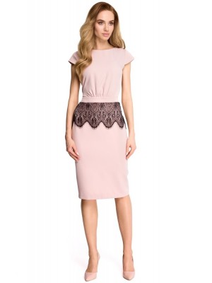 Елегантна миди рокля в цвят пудра S108