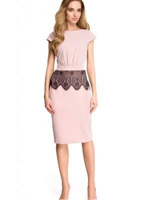 Елегантна миди рокля в цвят пудра S108
