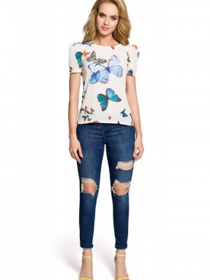 Елегантна блуза с къс ръкав в цвят екрю M220