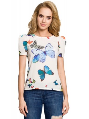 Елегантна блуза с къс ръкав в цвят екрю M220