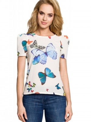 Елегантна блуза с къс ръкав в цвят екрю M220