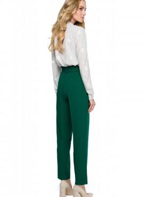 Класически панталон с висока талия в зелен цвят S124 