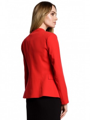 Стилно дамско сако с изрязана яка в червен цвят M358