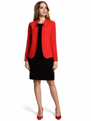 Стилно дамско сако с изрязана яка в червен цвят M358