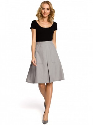 Трапецовидна дамска пола до коляното в сив цвят M184