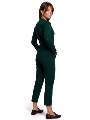 Изчистен гащеризон с колан в тъмнозелен цвят B182