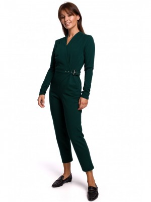 Изчистен гащеризон с колан в тъмнозелен цвят B182