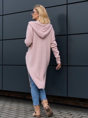 Дълга дамска жилетка в цвят пудра Amaral 