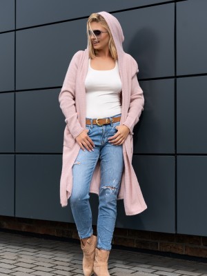 Дълга дамска жилетка в цвят пудра Amaral 