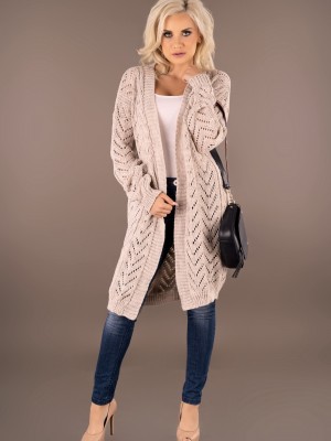 Дамска дълга жилетка в бежов цвят Maramela