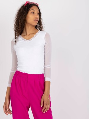 Бяла дамска блуза с прозрачни ръкави 7839.88P