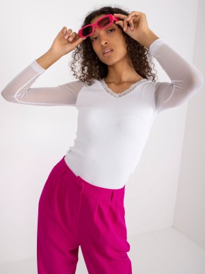 Бяла дамска блуза с прозрачни ръкави 7839.88P