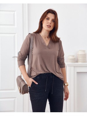 Дамска бежова блуза в големи размери FG561