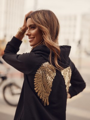 Дамски дълъг суичър в черен цвят 22980