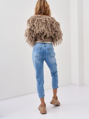 Дамски дънки с висока талия в син цвят 6969 