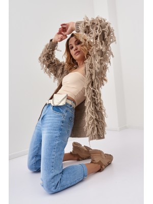 Дамски дънки с висока талия в син цвят 6969 