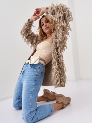 Дамски дънки с висока талия в син цвят 6969 