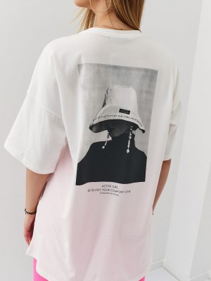 Широка дамска тениска в цвят крем 22034 