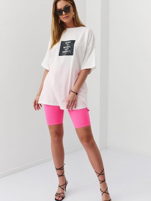 Широка дамска тениска в цвят крем 22034 