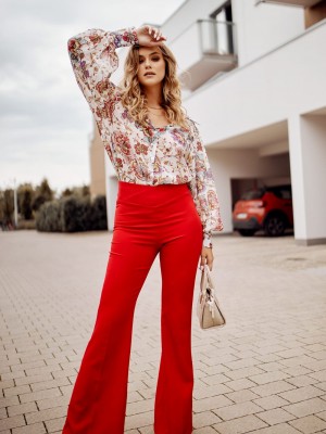 Елегантен дамски панталон в червен цвят 05018