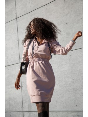 Дамска спортна рокля рокля с качулка в цвят капучино FI657 