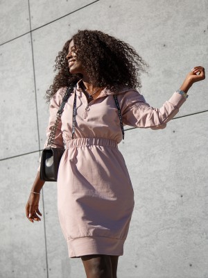 Дамска спортна рокля рокля с качулка в цвят капучино FI657 