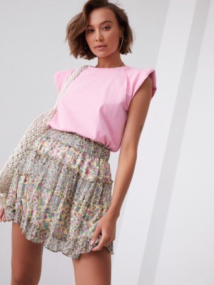 Къса дамска пола в жълт цвят 04005 