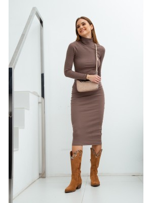 Дамска вталена рокля в цвят капучино FG624