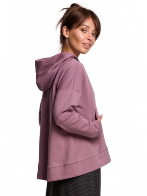 Изчистен суичър с качулка в лилав цвят B166