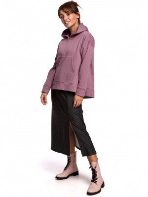 Изчистен суичър с качулка в лилав цвят B166